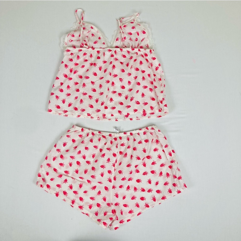 Flora by Flora Nikrooz white w pink strawberry, print, cami & shorts pajama set - Picture 6 of 9